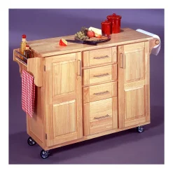 Homestyles Natural Wood Kitchen Cart With Breakfast Bar