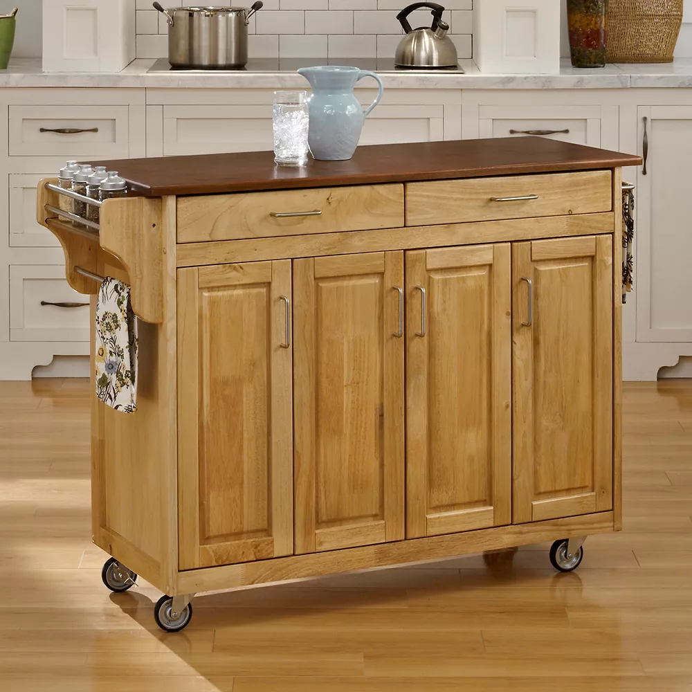 Homestyles Oak-Top Two Drawer Kitchen Cart 3 Homestyles Oak-Top Two Drawer Kitchen Cart