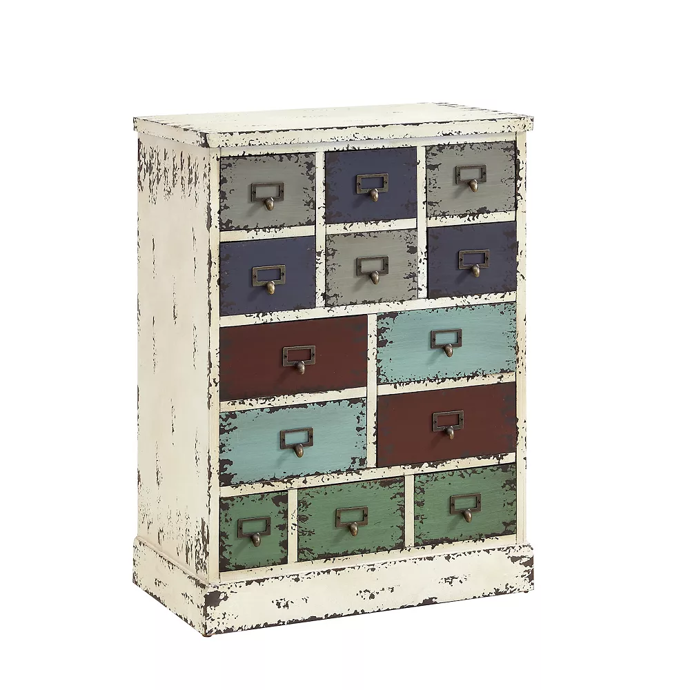 Linon Parcel 13-Drawer Distressed Floor Cabinet 3 Linon Parcel 13-Drawer Distressed Floor Cabinet