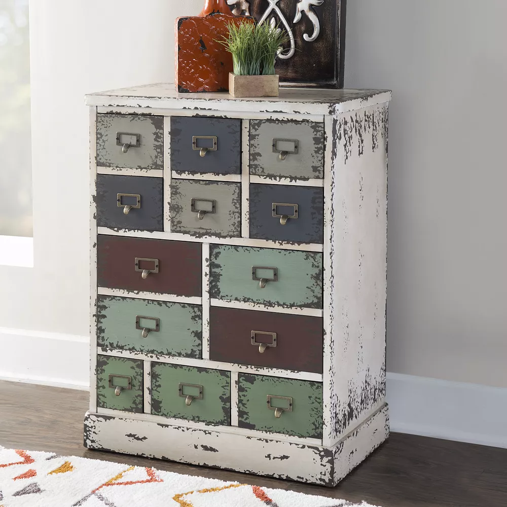 Linon Parcel 13-Drawer Distressed Floor Cabinet 4 Linon Parcel 13-Drawer Distressed Floor Cabinet - Image 2