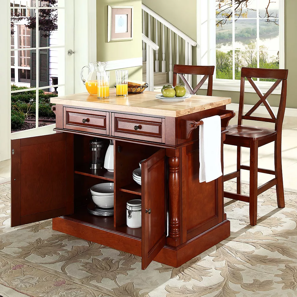 Crosley Furniture 3-piece Kitchen Island & X-Back Counter Chair Set 4 Crosley Furniture 3-piece Kitchen Island & X-Back Counter Chair Set - Image 2
