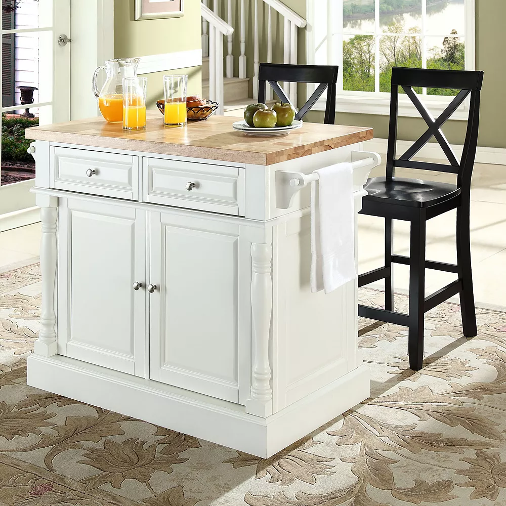 Crosley Furniture 3-piece Kitchen Island & X-Back Counter Chair Set 3 Crosley Furniture 3-piece Kitchen Island & X-Back Counter Chair Set