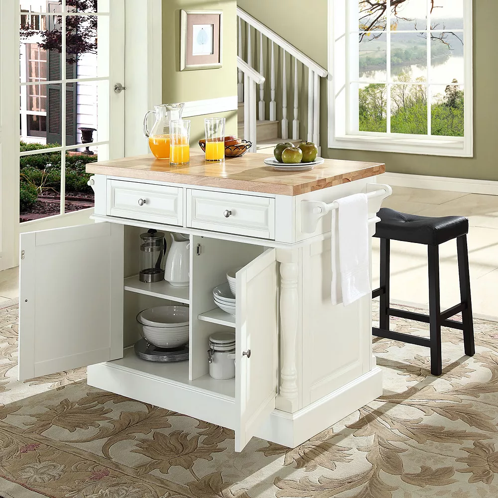 Crosley Furniture 3-piece Kitchen Island & Saddle Counter Stool Set 4 Crosley Furniture 3-piece Kitchen Island & Saddle Counter Stool Set - Image 2