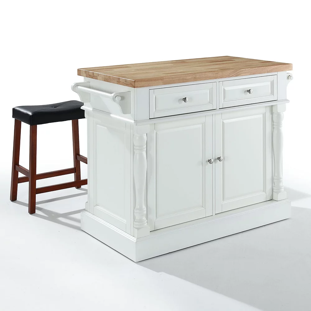 Crosley Furniture 3-piece Kitchen Island & Saddle Counter Stool Set 5 Crosley Furniture 3-piece Kitchen Island & Saddle Counter Stool Set - Image 3