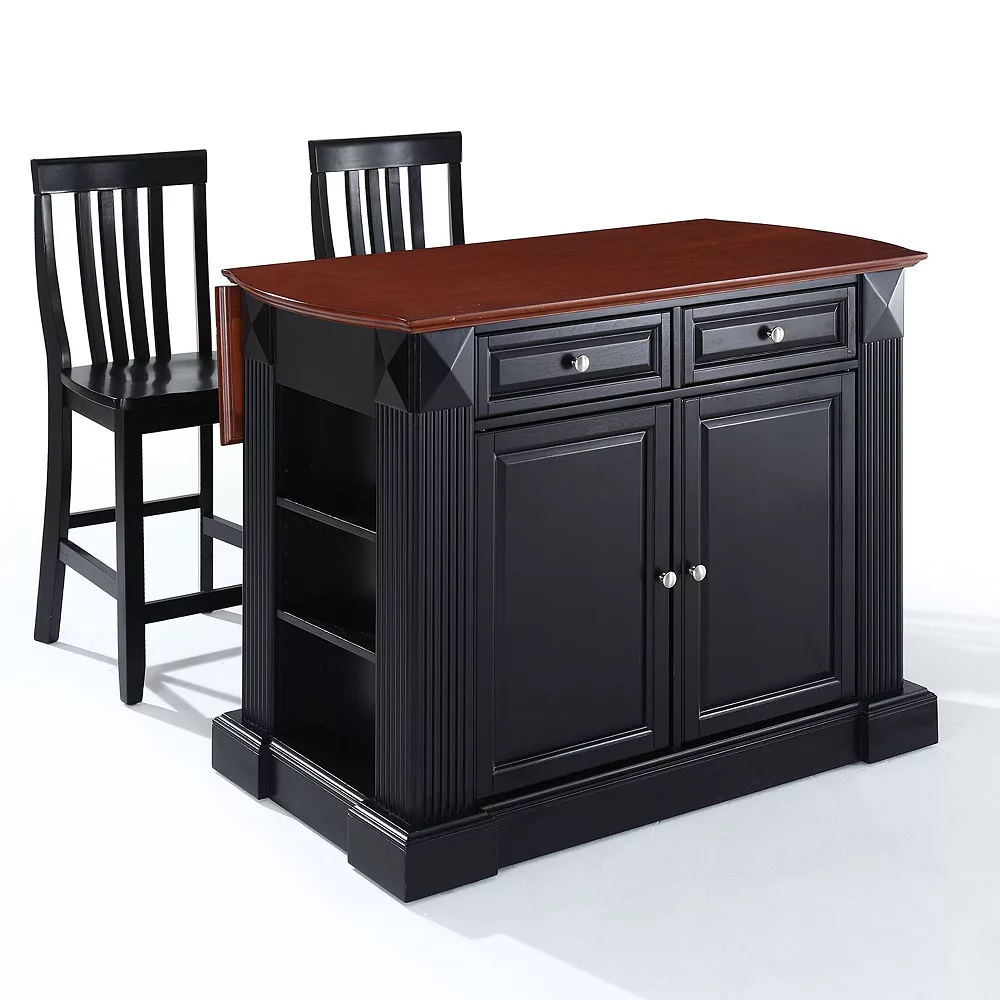 Crosley Furniture 3-piece Drop-Leaf Kitchen Island & School House Counter Chair Set 5 Crosley Furniture 3-piece Drop-Leaf Kitchen Island & School House Counter Chair Set - Image 3
