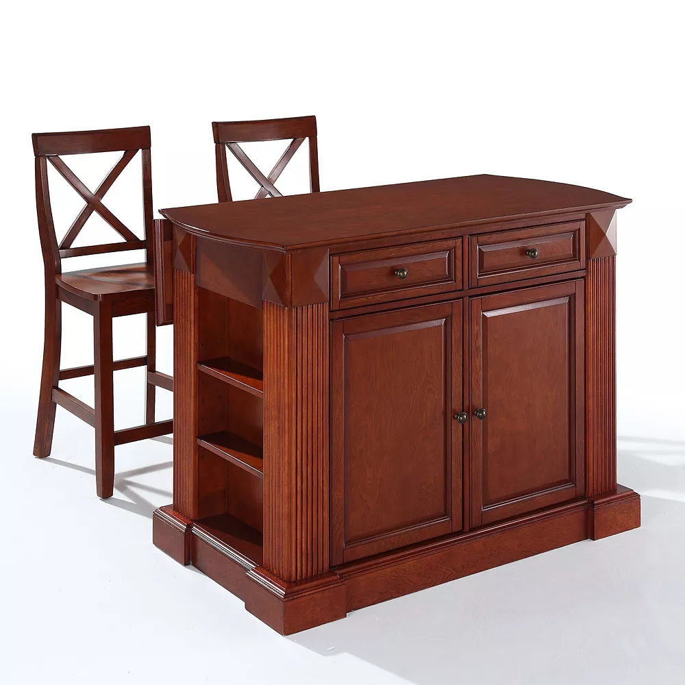 Crosley Furniture 3-piece Drop-Leaf Kitchen Island & X-Back Counter Chair Set 5 Crosley Furniture 3-piece Drop-Leaf Kitchen Island & X-Back Counter Chair Set - Image 3