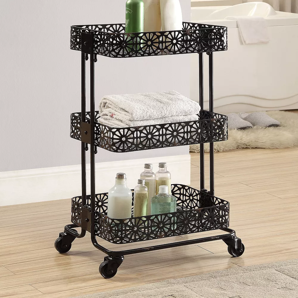 Linon Black 3-Tier Rolling Storage Cart 3 Linon Black 3-Tier Rolling Storage Cart