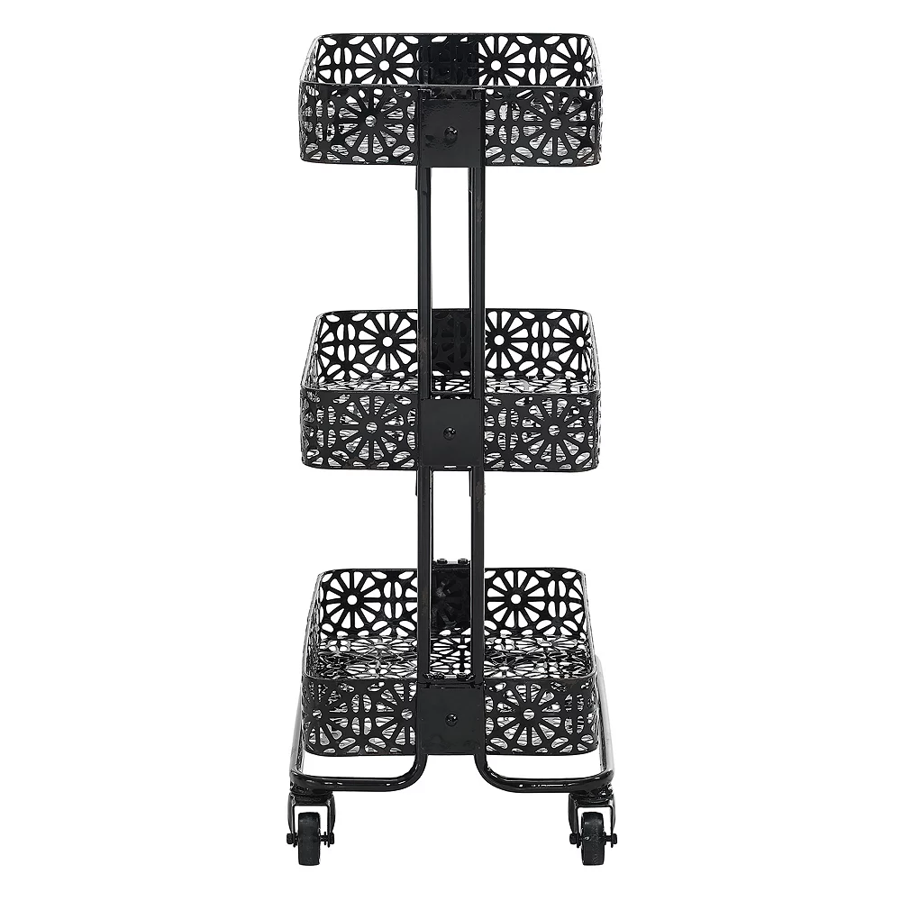 Linon Black 3-Tier Rolling Storage Cart 4 Linon Black 3-Tier Rolling Storage Cart - Image 2