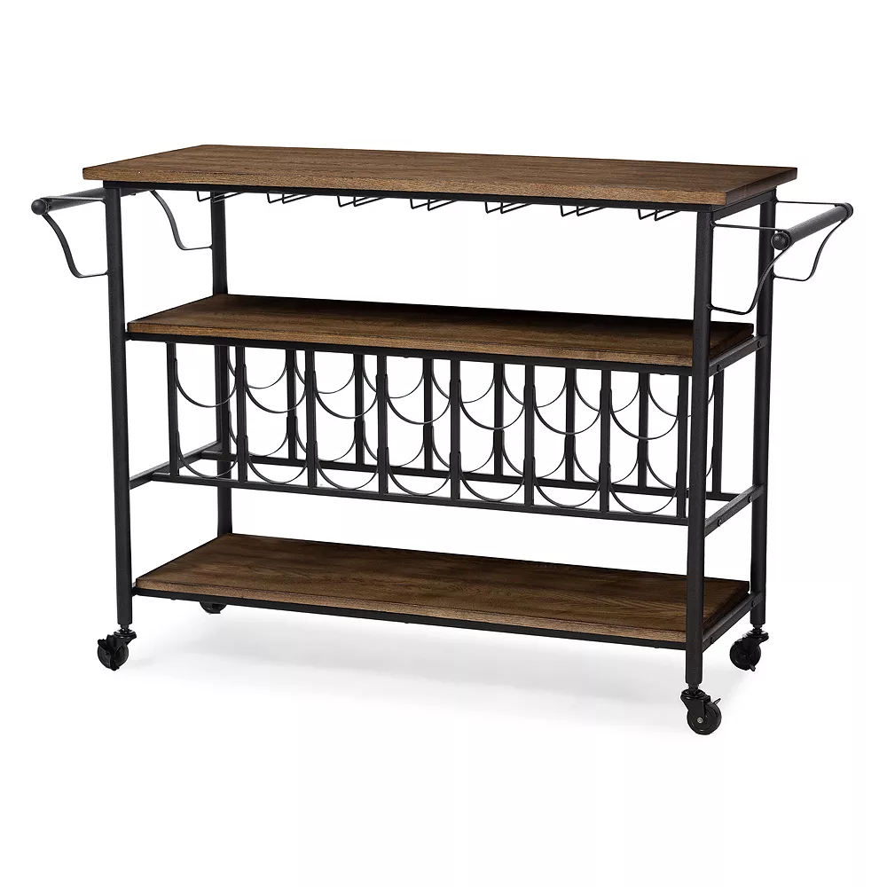 Baxton Studio Bradford Industrial Wine Bar Cart 3 Baxton Studio Bradford Industrial Wine Bar Cart