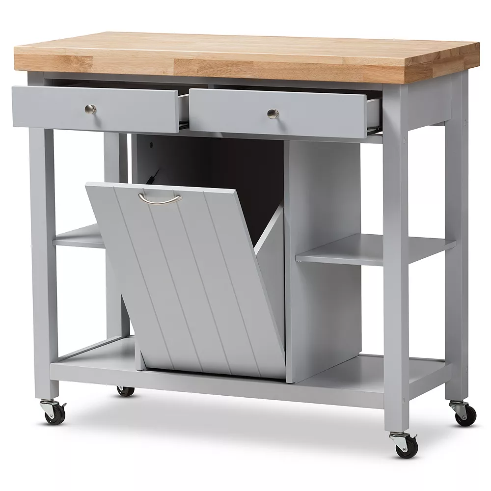 Baxton Studio Farmhouse Gray Kitchen Cart 4 Baxton Studio Farmhouse Gray Kitchen Cart - Image 2