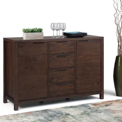 Simpli Home Hollander Solid Wood Sideboard Buffet - Warm Walnut Brown -The Novogratz Shop 3675831 ALT