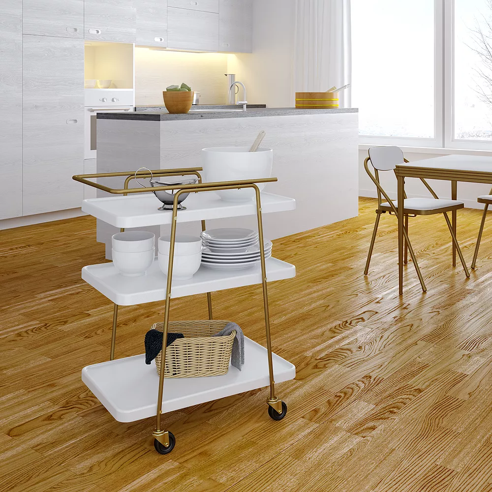 Cosco Stylaire White & Gold 3 Tier Serving Cart 4 Cosco Stylaire White & Gold 3 Tier Serving Cart - Image 2