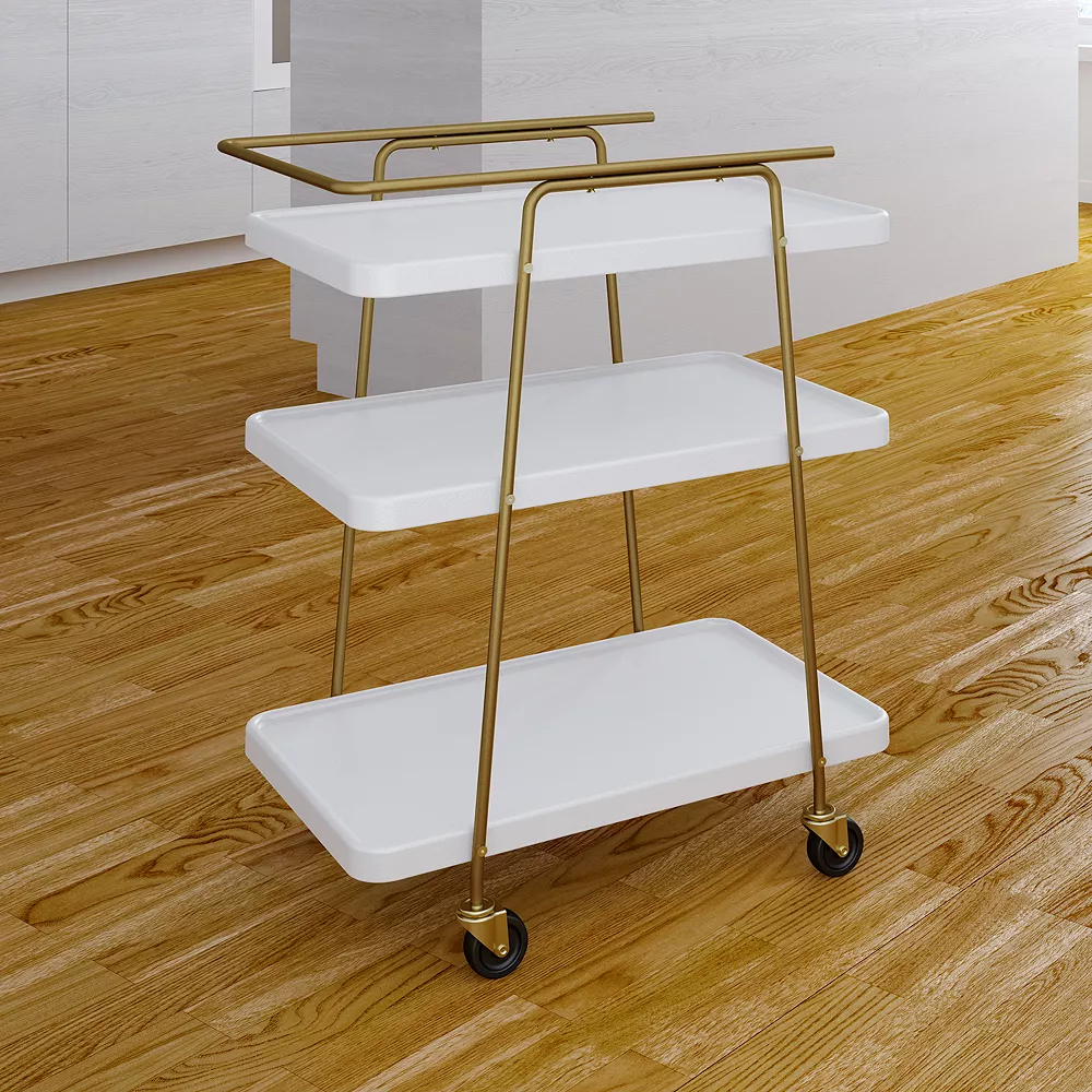 Cosco Stylaire White & Gold 3 Tier Serving Cart 6 Cosco Stylaire White & Gold 3 Tier Serving Cart - Image 4