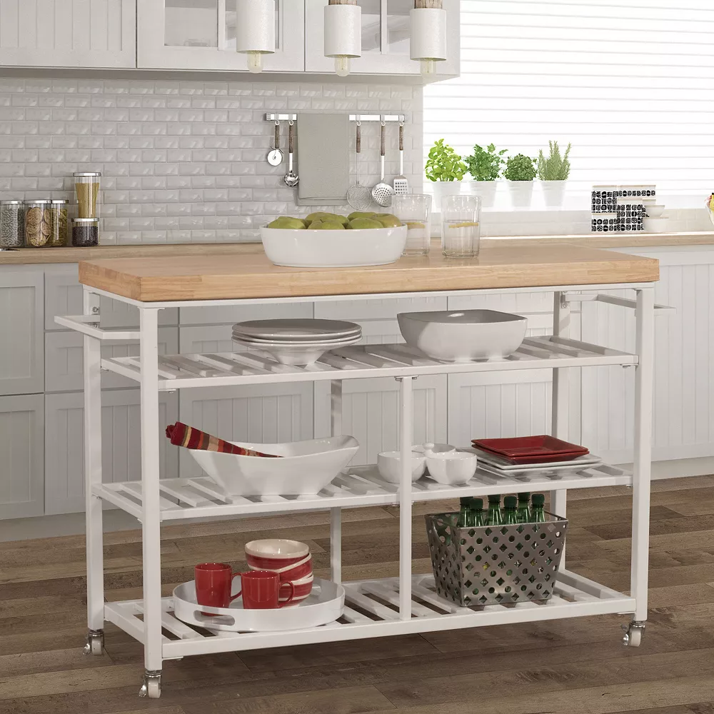 Hillsdale Furniture Kennon White Kitchen Cart W/ Wood Top 4 Hillsdale Furniture Kennon White Kitchen Cart W/ Wood Top - Image 2