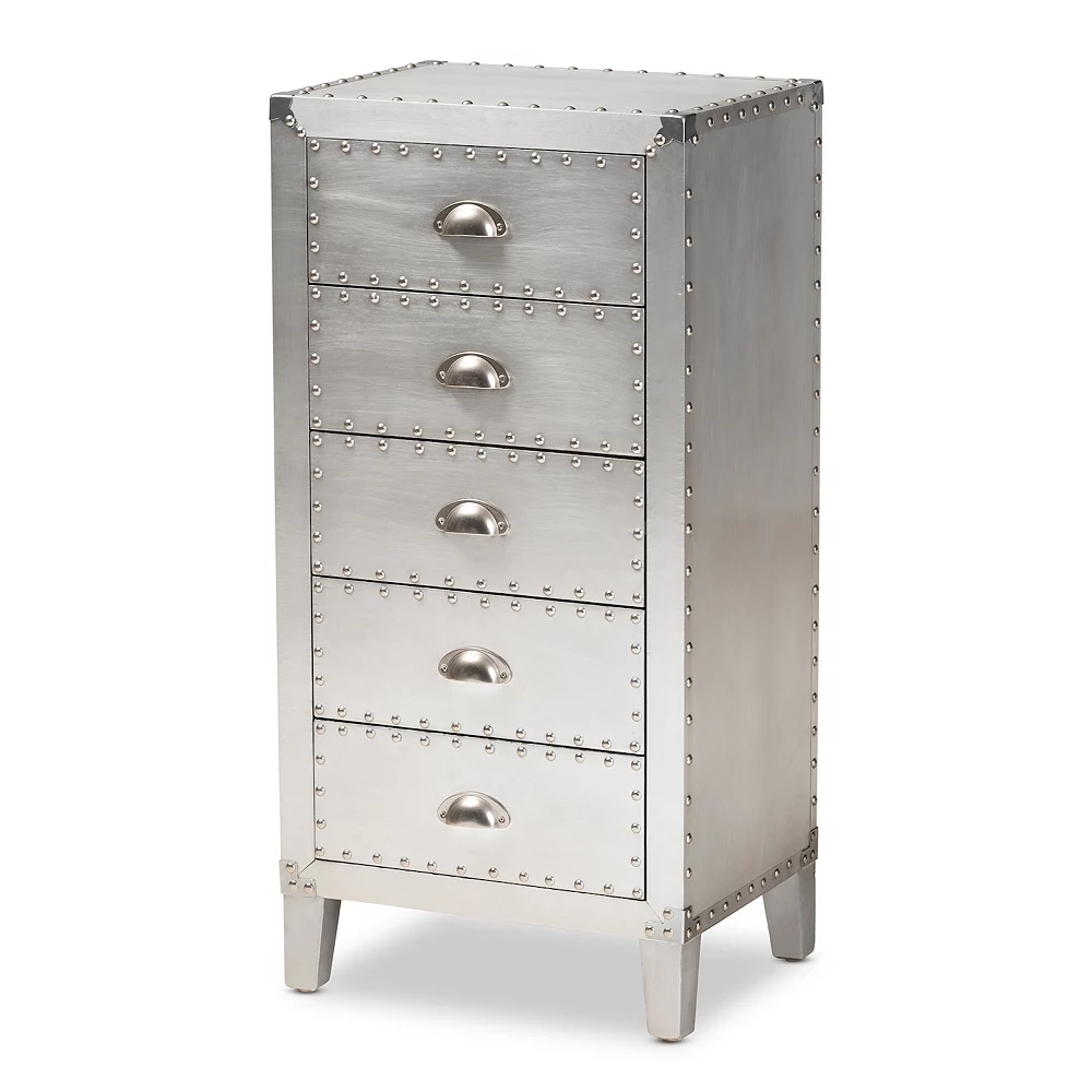 Baxton Studio Carel Silver 5-Drawer Storage Cabinet 3 Baxton Studio Carel Silver 5-Drawer Storage Cabinet