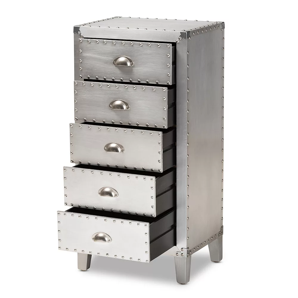 Baxton Studio Carel Silver 5-Drawer Storage Cabinet 5 Baxton Studio Carel Silver 5-Drawer Storage Cabinet - Image 3