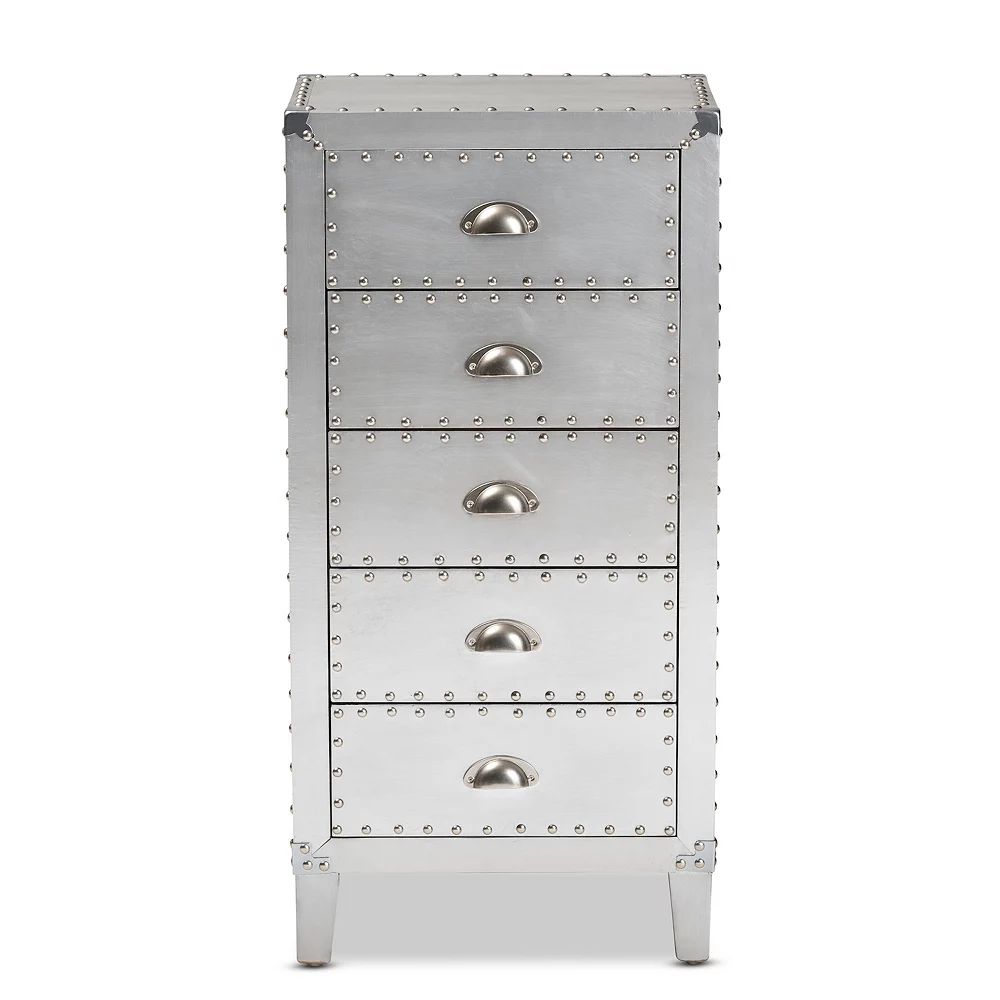 Baxton Studio Carel Silver 5-Drawer Storage Cabinet 6 Baxton Studio Carel Silver 5-Drawer Storage Cabinet - Image 4