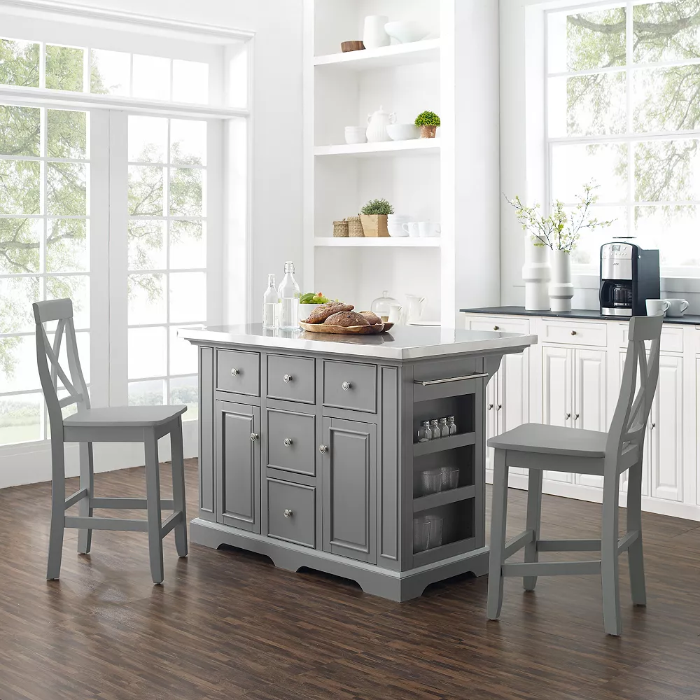 Crosley Julia Stainless Steel-Top Kitchen Island With Stools 3-piece Set 4 Crosley Julia Stainless Steel-Top Kitchen Island With Stools 3-piece Set - Image 2