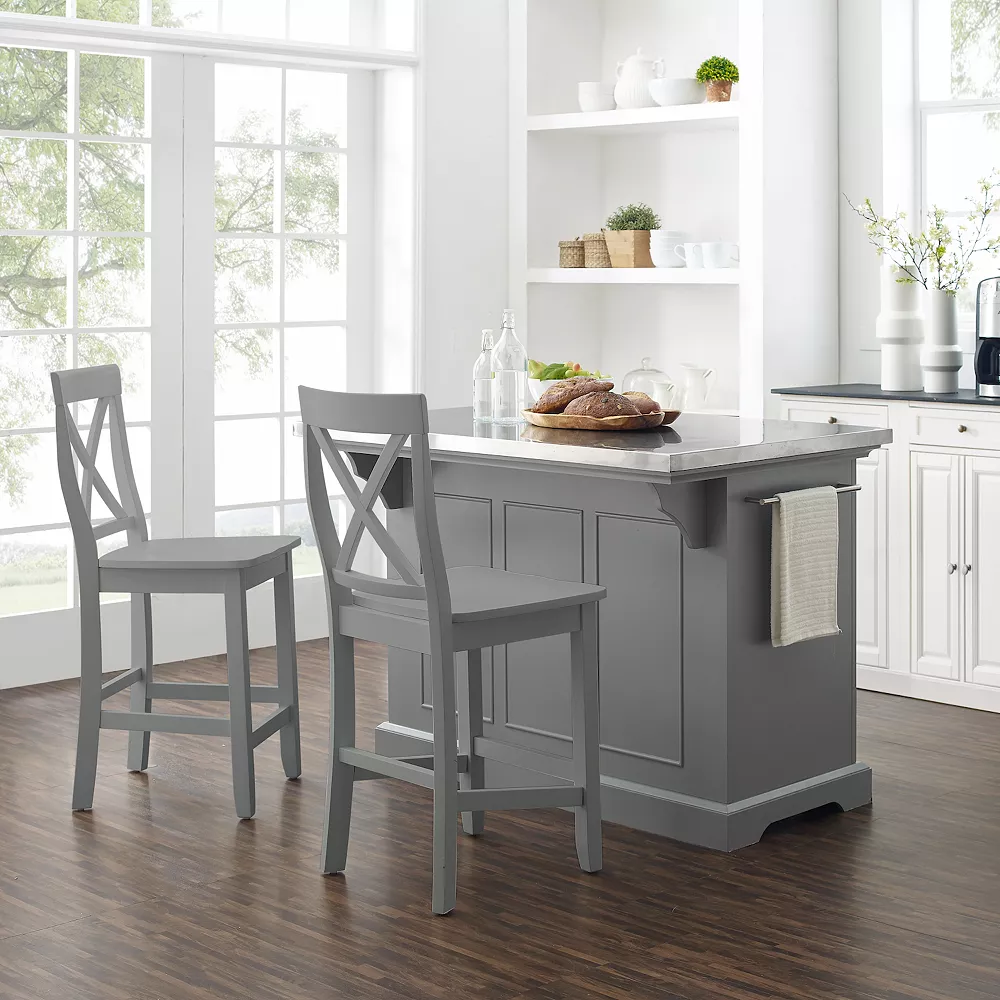 Crosley Julia Stainless Steel-Top Kitchen Island With Stools 3-piece Set 5 Crosley Julia Stainless Steel-Top Kitchen Island With Stools 3-piece Set - Image 3