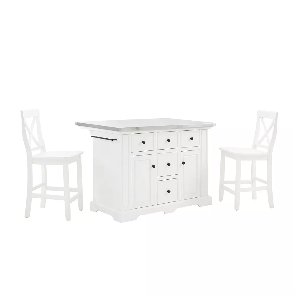 Crosley Julia Stainless Steel-Top Kitchen Island With Stools 3-piece Set 3 Crosley Julia Stainless Steel-Top Kitchen Island With Stools 3-piece Set