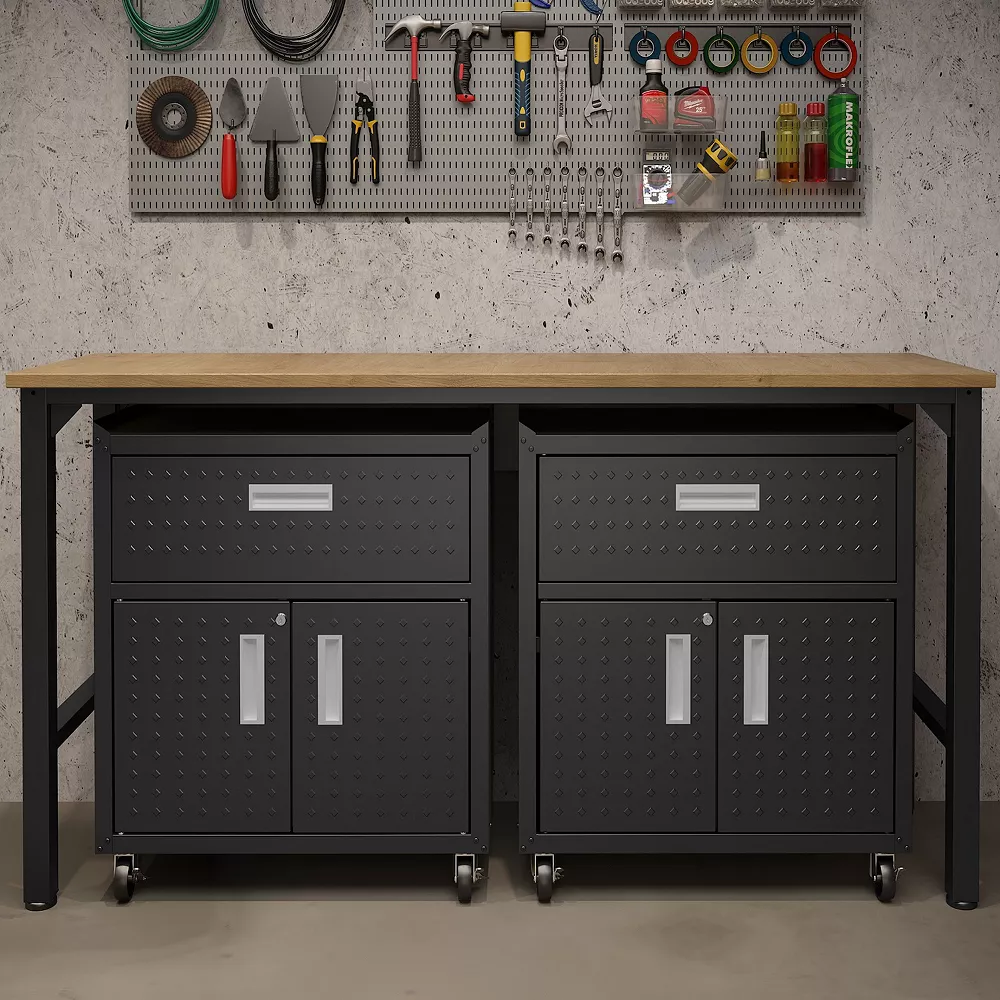 MANHATTAN COMFORT 3-Piece Fortress Mobile Garage Cabinet & Worktable Set 4 MANHATTAN COMFORT 3-Piece Fortress Mobile Garage Cabinet & Worktable Set - Image 2