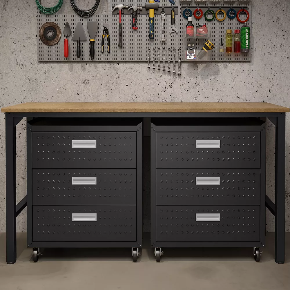 MANHATTAN COMFORT 3-Piece Fortress Mobile Garage Cabinet & Worktable Set 4 MANHATTAN COMFORT 3-Piece Fortress Mobile Garage Cabinet & Worktable Set - Image 2