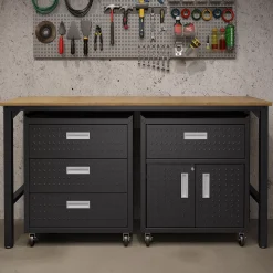 MANHATTAN COMFORT 3-Piece Fortress Mobile Garage Cabinet & Worktable Set -The Novogratz Shop 5067500 ALT
