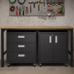 MANHATTAN COMFORT 3-Piece Fortress Mobile Garage Cabinet & Worktable Set -The Novogratz Shop 5067501 ALT