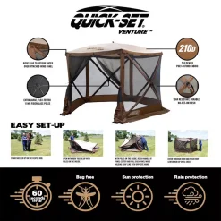 CLAM Quick-Set Venture 9 X 9 Ft Portable Outdoor Camping Canopy Shelter, Brown -The Novogratz Shop 5081667 ALT