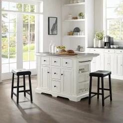 Crosley Julia Stainless Steel Top Island With Saddle Stools -The Novogratz Shop 5154997 ALT