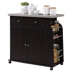 Hodedah Import Hodedah Kitchen Island Cabinet Drawer Storage With Spice & Towel Rack, Chocolate