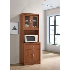 Hodedah Import 70 In Tall Top/Bottom Enclosed Kitchen Cabinet W/ Drawer, Cherry -The Novogratz Shop 5388915 ALT