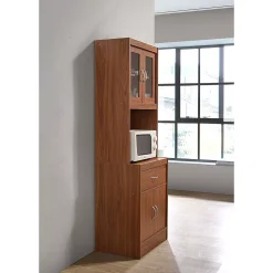 Hodedah Import 70 In Tall Top/Bottom Enclosed Kitchen Cabinet W/ Drawer, Cherry -The Novogratz Shop 5388915 ALT2