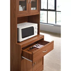 Hodedah Import 70 In Tall Top/Bottom Enclosed Kitchen Cabinet W/ Drawer, Cherry -The Novogratz Shop 5388915 ALT4