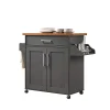 Hodedah Import Hodedah Wheeled Kitchen Island Cart With Spice Rack And Towel Holder, Gray/Oak -The Novogratz Shop 5388937