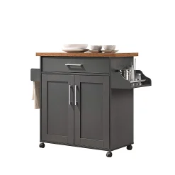 Hodedah Import Hodedah Wheeled Kitchen Island Cart With Spice Rack And Towel Holder, Gray/Oak
