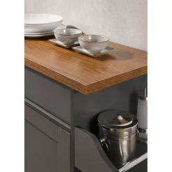 Hodedah Import Hodedah Wheeled Kitchen Island Cart With Spice Rack And Towel Holder, Gray/Oak -The Novogratz Shop 5388937 ALT3