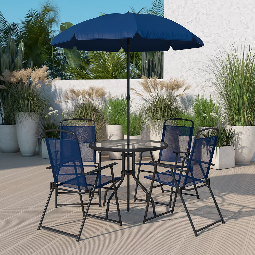 Flash Furniture Nantucket Navy Patio Garden Table & Folding Chairs 5-Piece Set 4 Flash Furniture Nantucket Navy Patio Garden Table & Folding Chairs 5-Piece Set - Image 2