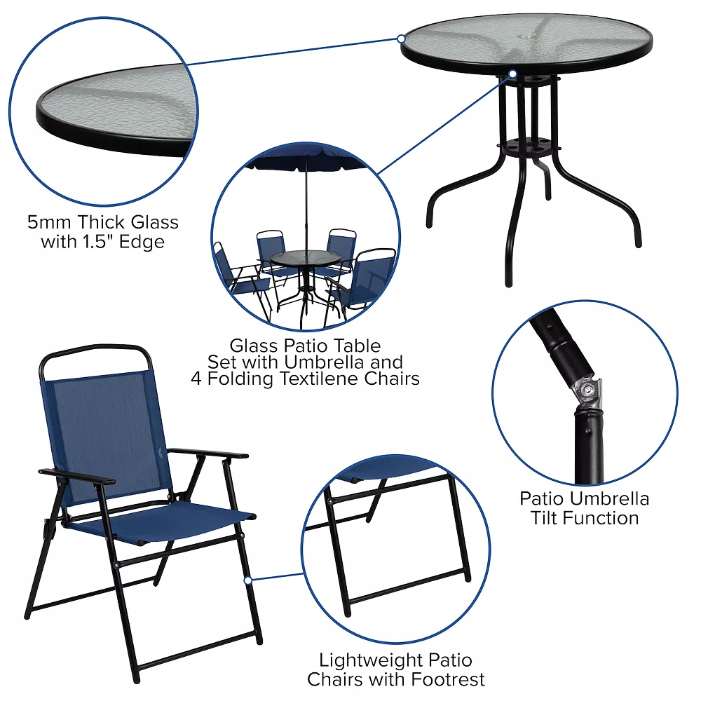 Flash Furniture Nantucket Navy Patio Garden Table & Folding Chairs 5-Piece Set 7 Flash Furniture Nantucket Navy Patio Garden Table & Folding Chairs 5-Piece Set - Image 5