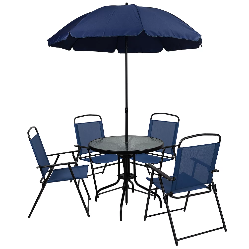 Flash Furniture Nantucket Navy Patio Garden Table & Folding Chairs 5-Piece Set 3 Flash Furniture Nantucket Navy Patio Garden Table & Folding Chairs 5-Piece Set
