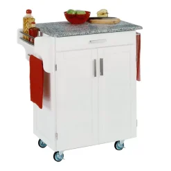Homestyles Granite-Top Cuisine White Kitchen Cart