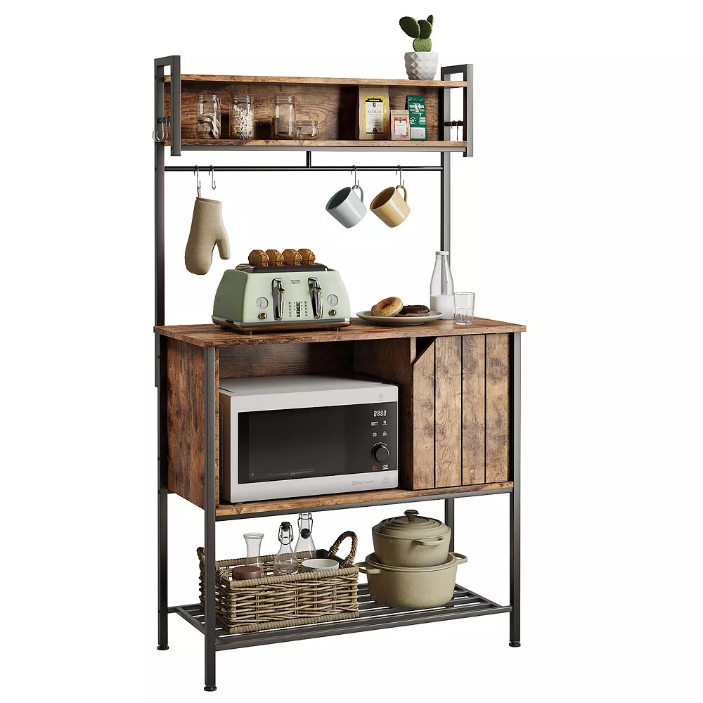 Bestier Modern Multifunctional Hutch With Hanging Hooks, 60 Inch Tall, Brown 4 Bestier Modern Multifunctional Hutch With Hanging Hooks, 60 Inch Tall, Brown - Image 2