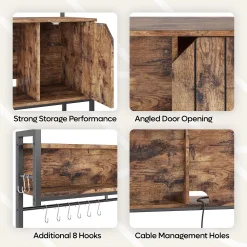 Bestier Modern Multifunctional Hutch With Hanging Hooks, 60 Inch Tall, Brown 8 Bestier Modern Multifunctional Hutch With Hanging Hooks, 60 Inch Tall, Brown -The Novogratz Shop 5763150 ALT2