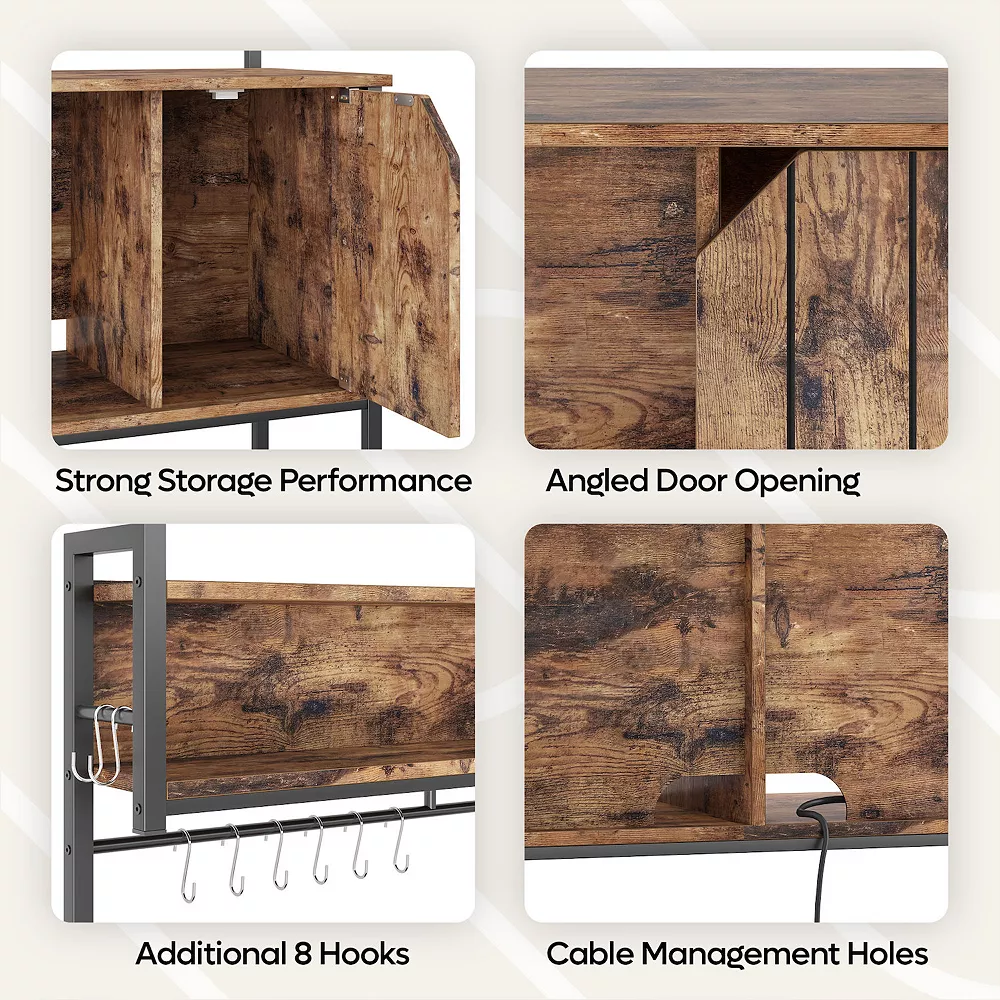 Bestier Modern Multifunctional Hutch With Hanging Hooks, 60 Inch Tall, Brown 5 Bestier Modern Multifunctional Hutch With Hanging Hooks, 60 Inch Tall, Brown - Image 3