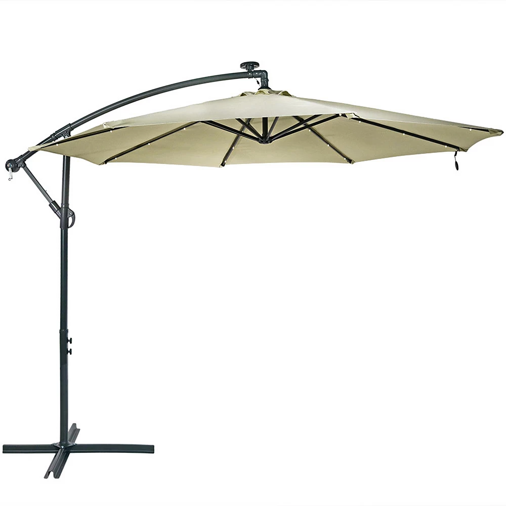 Sunnydaze Decor Sunnydaze 10 Ft Solar Offest Steel Patio Umbrella With Crank - Beige 3 Sunnydaze Decor Sunnydaze 10 Ft Solar Offest Steel Patio Umbrella With Crank - Beige