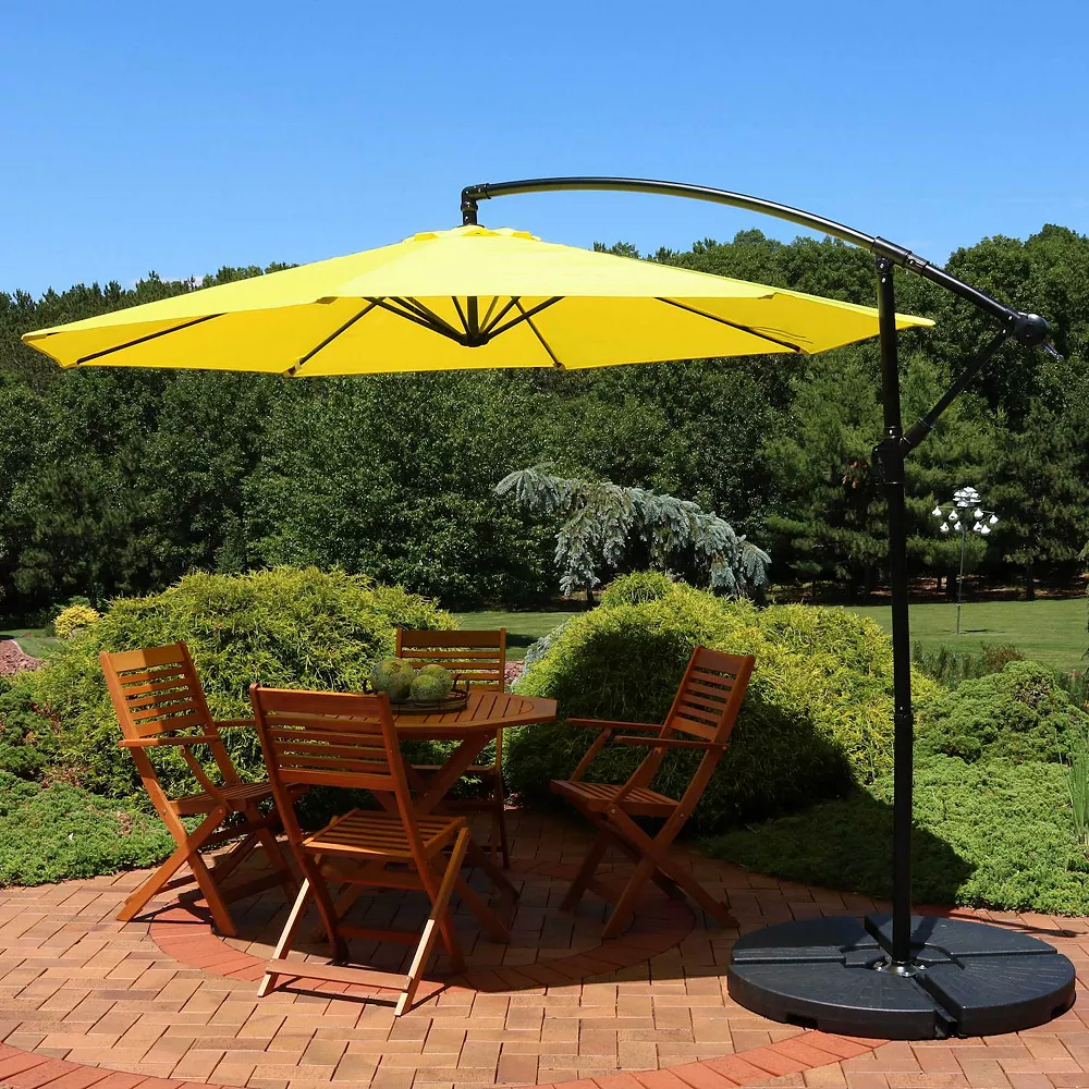 Sunnydaze Decor Sunnydaze 9.5 Ft Cantilever Offset Patio Umbrella With Crank - Sunshine 4 Sunnydaze Decor Sunnydaze 9.5 Ft Cantilever Offset Patio Umbrella With Crank - Sunshine - Image 2