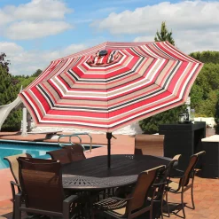 Sunnydaze Decor Sunnydaze 9 Ft Solar Patio Umbrella With Lights, Tilt, And Crank - Red -The Novogratz Shop 5812028 ALT