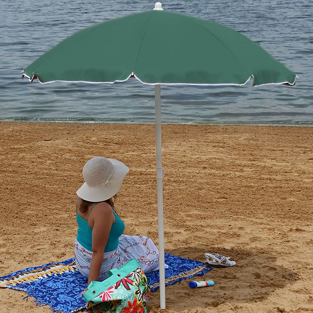 Sunnydaze Decor Sunnydaze 5 Ft Steel Beach Umbrella With Tilt - Sage Green 4 Sunnydaze Decor Sunnydaze 5 Ft Steel Beach Umbrella With Tilt - Sage Green - Image 2