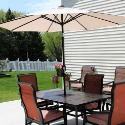 Sunnydaze Decor Sunnydaze 9 Ft Solar Aluminum Patio Umbrella With Tilt And Crank - Beige -The Novogratz Shop 5812093 ALT