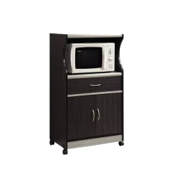 Hodedah Wheeled Microwave Island Cart W/ Drawer And Cabinet Storage, Choco Grey